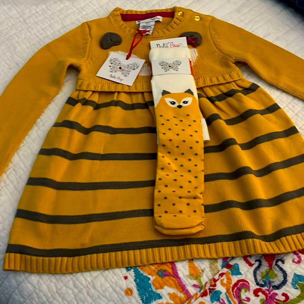 NWT ~ Adorable Yellowish Gold “Fox” Sweater Dress w/Matching Leggings, Size 3T